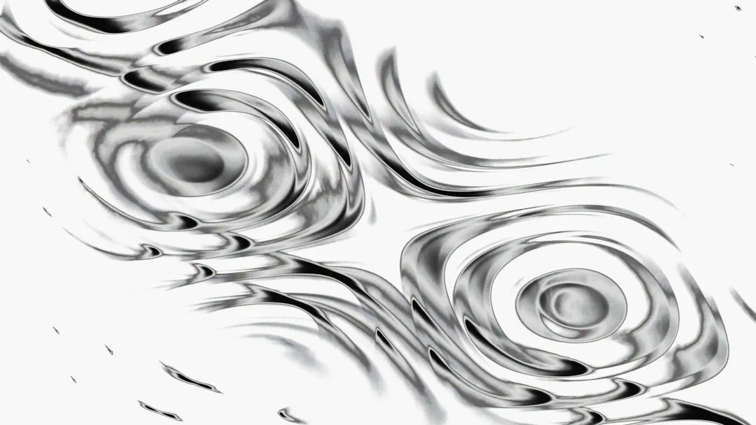 Abstract swirling metallic patterns on white background