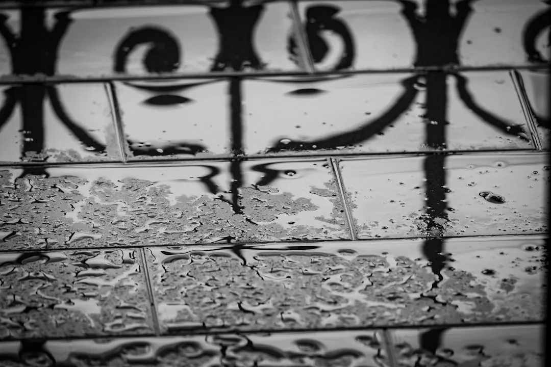 a black and white photo of a tiled wall