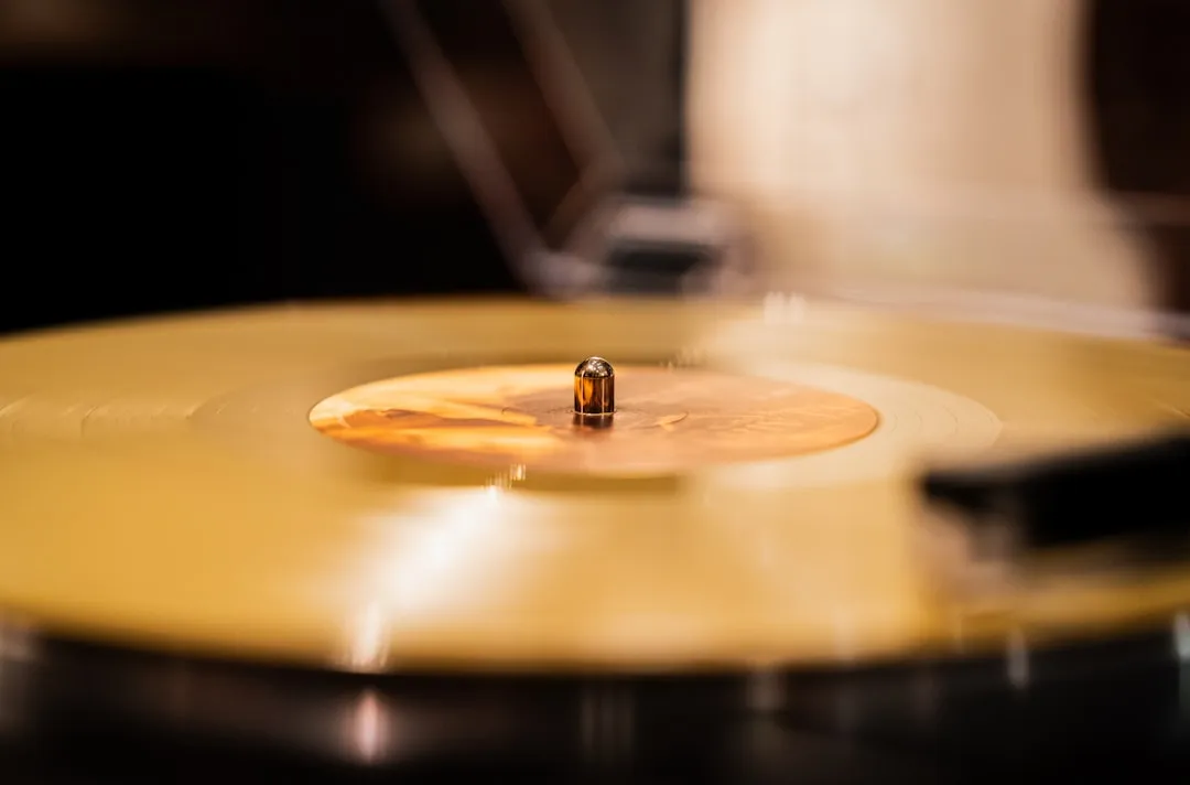 A record is spinning on the turntable.